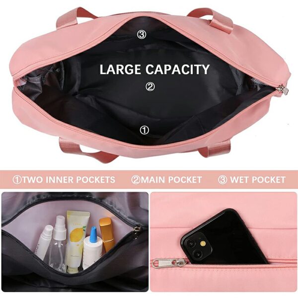 Gym Bag with Expandable Space Duffel Bag Dry Wet Separated Tote Bag for Travel and Sports - Pink - Image 2