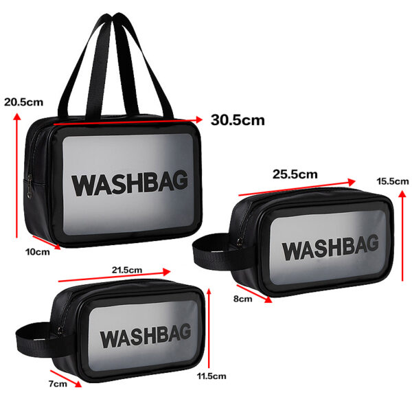 3 Size Clear Travel Wash Bag Set Cosmetic Toiletry Transparent Wash Pouch - Black - Image 4