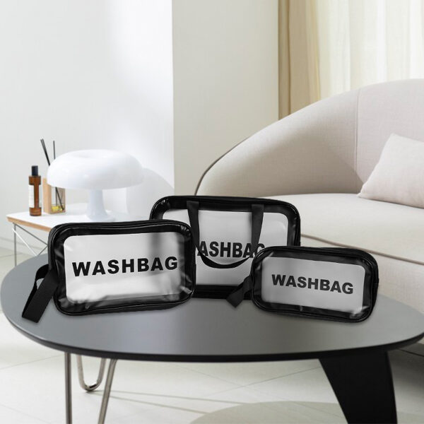 3 Size Clear Travel Wash Bag Set Cosmetic Toiletry Transparent Wash Pouch - Black - Image 2