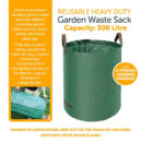 Large Garden Waste Bags with Zipper Leaf Waste Sacks with Handles Foldable and Reusable Green - 300 L