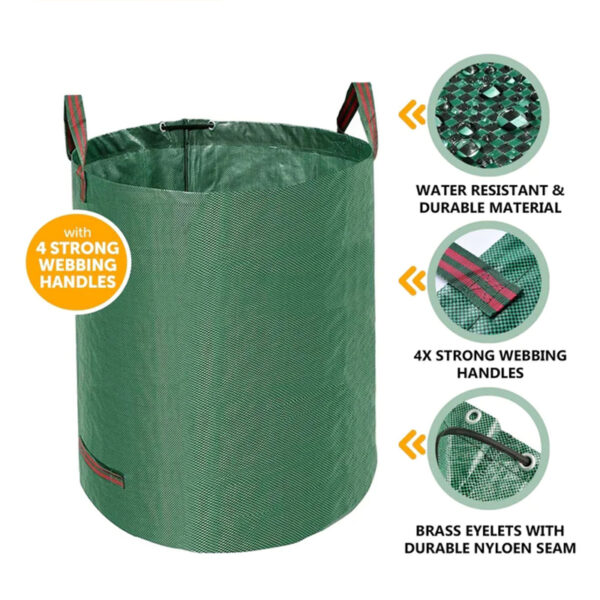 Large Garden Waste Bags with Zipper Leaf Waste Sacks with Handles Foldable and Reusable Green - 300 L - Image 5