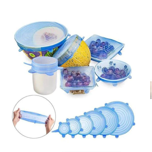 6pcs Microwave Safe Silicone Stretch Lids Flexible Bowl Covers - Transparent Blue - Image 3