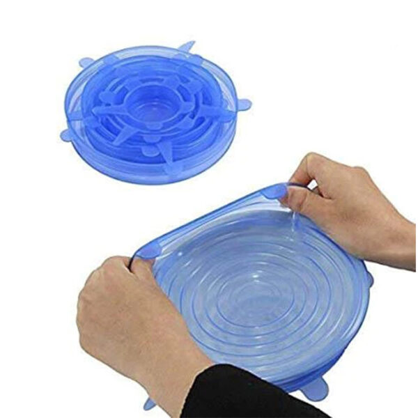 6pcs Microwave Safe Silicone Stretch Lids Flexible Bowl Covers - Transparent Blue - Image 2