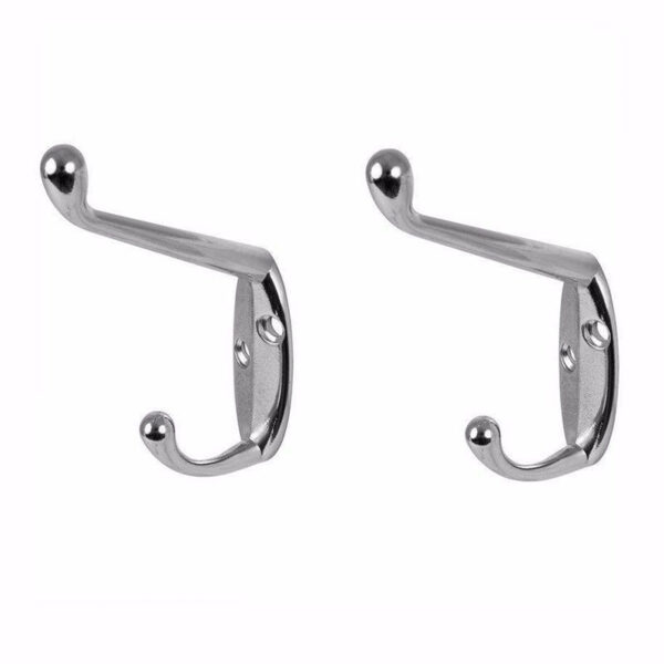 Hat and Coat Hooks Chromed with Screws Pack Of 2 - Silver