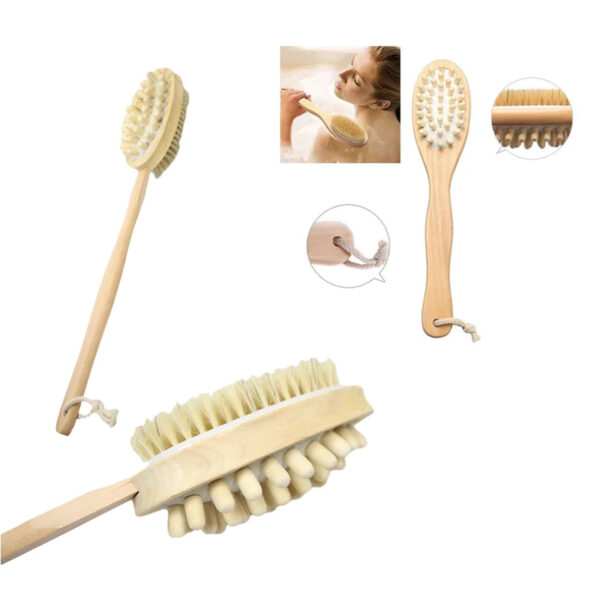 Long Handle Wood Double Sided Bath Brush Body Shower Bristle Massage 40cm - Image 2