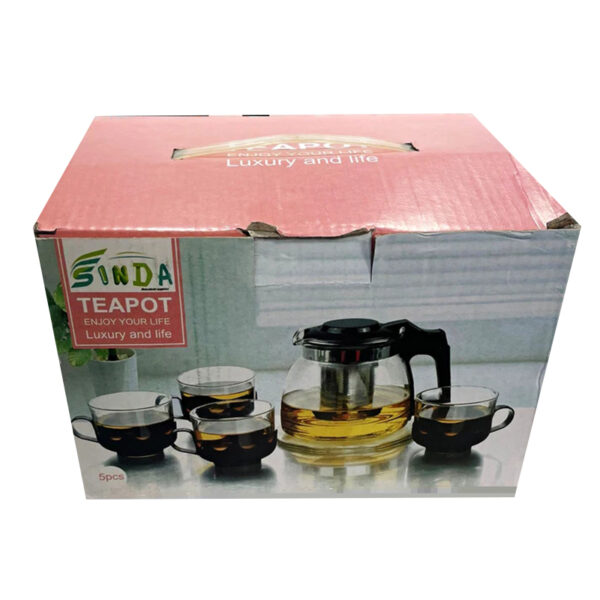 Glass Tea Pot Set Includes 4 Cups for Home and Kitchen - Image 2