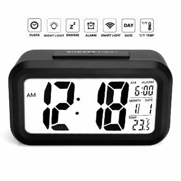 5.3 Inch Smart Simple Silent LED Digital Alarm Clock w/ Date Temp Display -Black - Image 2