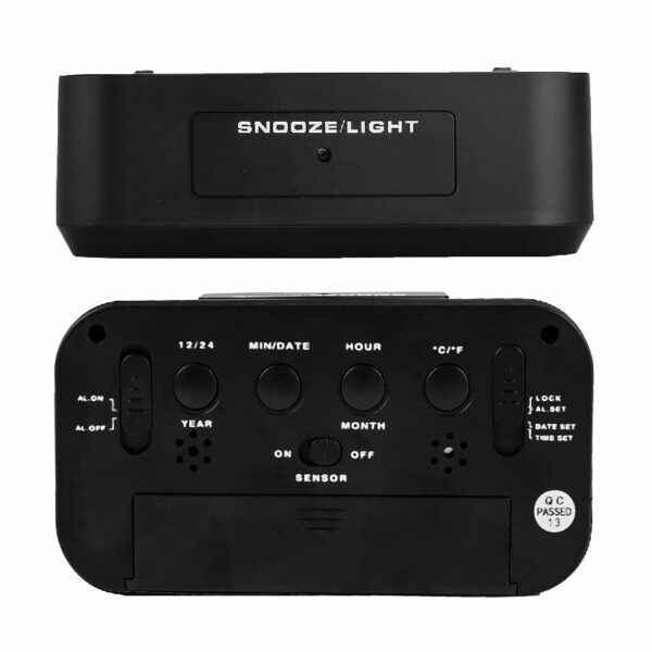 5.3 Inch Smart Simple Silent LED Digital Alarm Clock w/ Date Temp Display -Black - Image 3