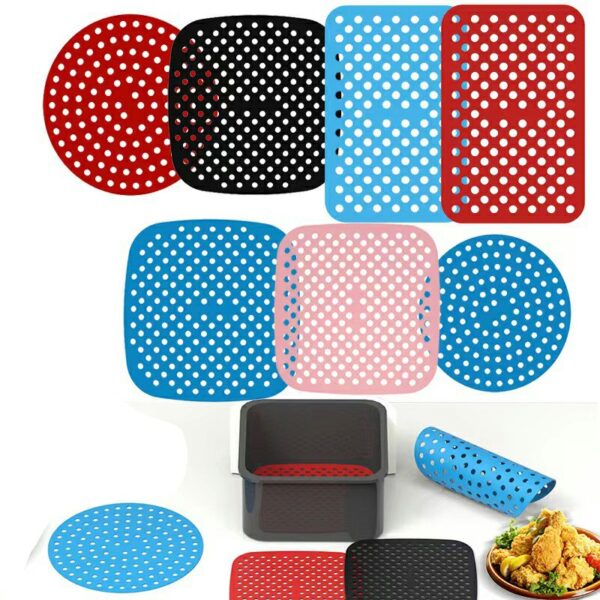 8 inch Reusable Air Fryer Liners Non-Stick Silicone Pad Mat Basket Round - Red - Image 7