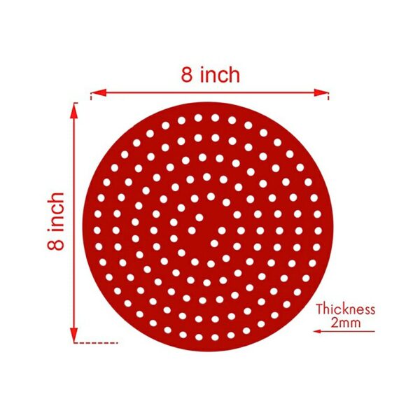 8 inch Reusable Air Fryer Liners Non-Stick Silicone Pad Mat Basket Round - Red - Image 5