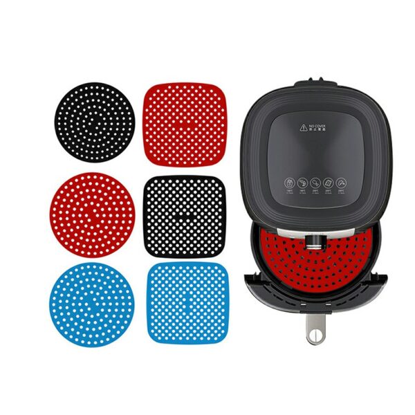 8 inch Reusable Air Fryer Liners Non-Stick Silicone Pad Mat Basket Round - Red - Image 6