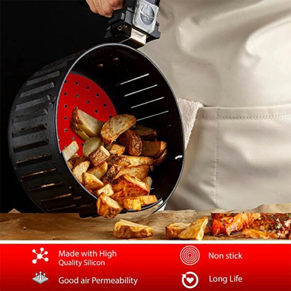 8 inch Reusable Air Fryer Liners Non-Stick Silicone Pad Mat Basket Round - Red - Image 3