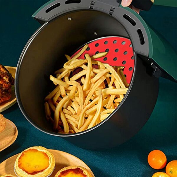 8 inch Reusable Air Fryer Liners Non-Stick Silicone Pad Mat Basket Round - Red - Image 2