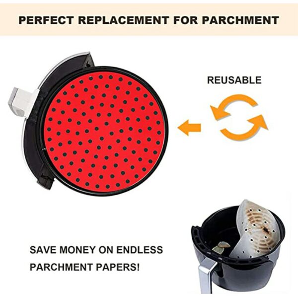 8 inch Reusable Air Fryer Liners Non-Stick Silicone Pad Mat Basket Round - Red - Image 4