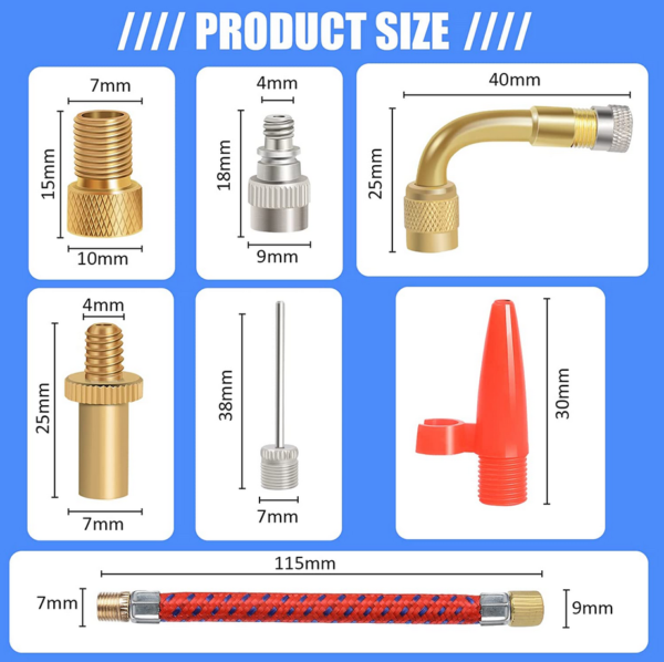 12Pcs Valve Converter Set Brass Bike Valve Adapter Schrader Valve - Image 4