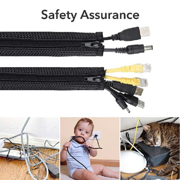 120cm Cable Tidy Zip Sleeve for PC/TV Wire Management Organisers Cable Cover Protector - Black - Image 2