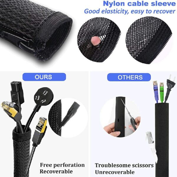 120cm Cable Tidy Zip Sleeve for PC/TV Wire Management Organisers Cable Cover Protector - Black - Image 4