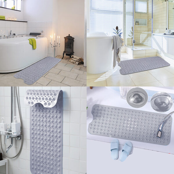 Non Slip Shower Mat Strong Suction Anti-Mold Rubber Mat 40x100cm - Grey - Image 4