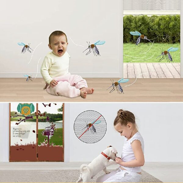 Magic Door Curtain Mesh Magnetic Fastening Hands Free Insect Fly Screen - Coffee Owl - Image 2