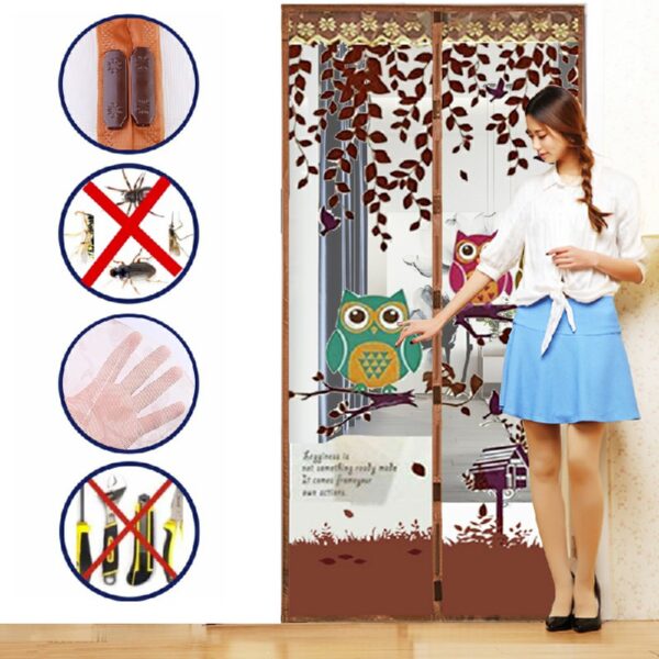 Magic Door Curtain Mesh Magnetic Fastening Hands Free Insect Fly Screen - Coffee Owl - Image 5