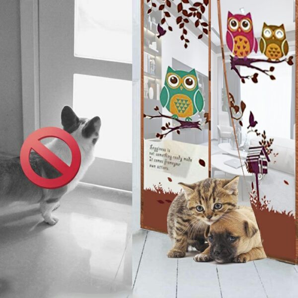 Magic Door Curtain Mesh Magnetic Fastening Hands Free Insect Fly Screen - Coffee Owl - Image 4