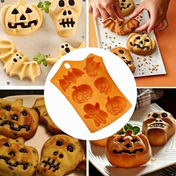 Halloween 6 Pumpkin Ghost Face Bat Skull Silicone Mould Cake Soap Candle Craft - Image 2