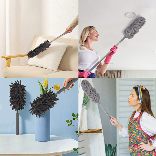 Extendable Microfiber Dusters Feather Duster with Telescoping Extension Pole for Cleaning Ceiling Fan - Grey - Image 3