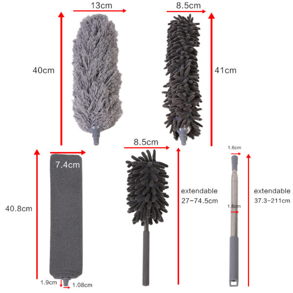 Extendable Microfiber Dusters Feather Duster with Telescoping Extension Pole for Cleaning Ceiling Fan - Grey - Image 7