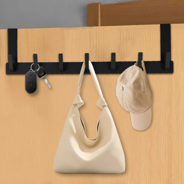Over Door Hook Hanger Aluminum Alloy Coat Hooks Rack with 7 Hooks - Black - Image 2