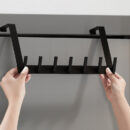 Over Door Hook Hanger Aluminum Alloy Coat Hooks Rack with 7 Hooks - Black