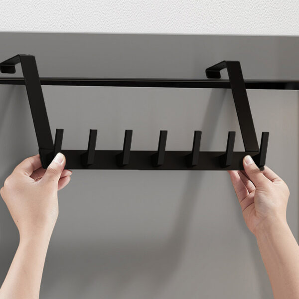 Over Door Hook Hanger Aluminum Alloy Coat Hooks Rack with 7 Hooks - Black - Image 3