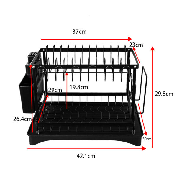 2 Tier Sink Dish Drainer Rack with Drip Tray Plate Rack Cutlery Holder for Kitchen - White - Image 6
