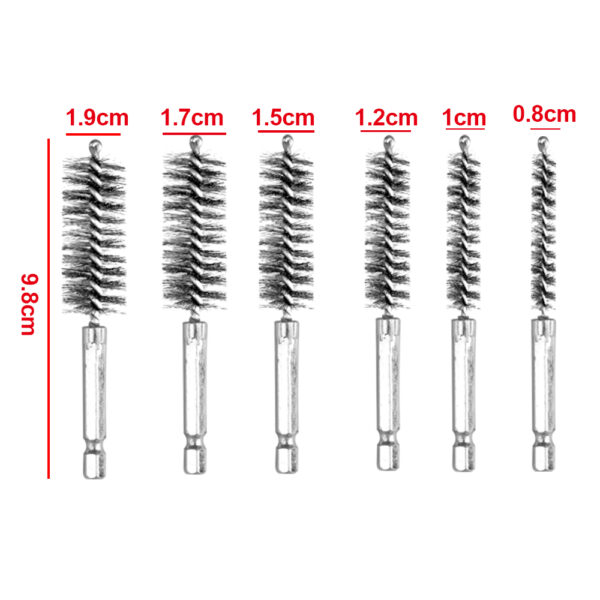 6Pcs Stainless Steel Electric Drilling Brushes Wire Pipe Brush Hexagonal Rod - Image 3