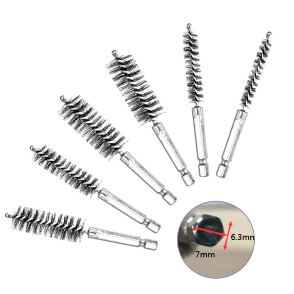 6Pcs Stainless Steel Electric Drilling Brushes Wire Pipe Brush Hexagonal Rod - Image 2