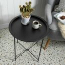 Folding Side Table Round Metal Tray Top Portable Coffee Table Night Stand - Black