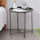 Folding Side Table Round Metal Tray Top Portable Coffee Table Night Stand - Black