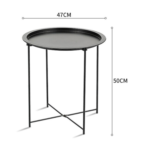 Folding Side Table Round Metal Tray Top Portable Coffee Table Night Stand - Black - Image 3