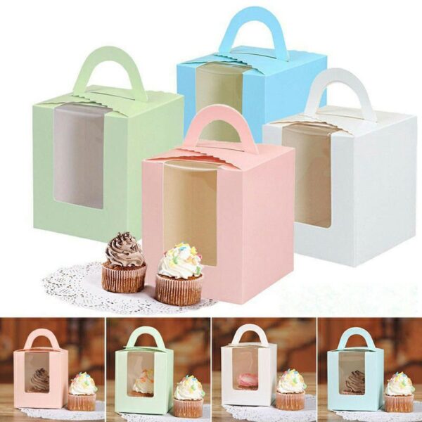 20pcs Wedding Candy Box Single Cupcake Muffin Fairy Cake Boxes with Clear Windows - Green - Image 2