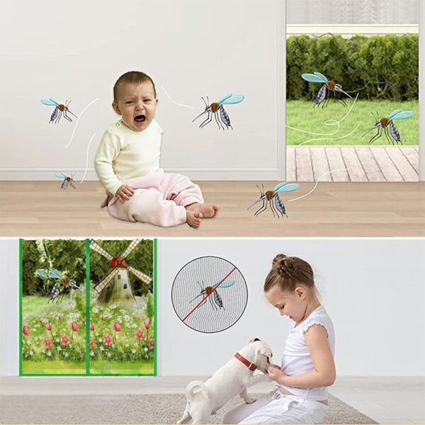 Magic Door Curtain Mesh Magnetic Fastening Hands Free Insect Fly Screen - Green Windmill - Image 2
