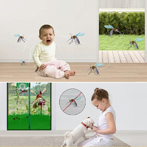 Magic Door Curtain Mesh Magnetic Fastening Hands Free Insect Fly Screen - Green Owl - Image 2