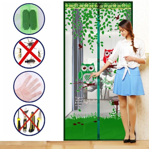 Magic Door Curtain Mesh Magnetic Fastening Hands Free Insect Fly Screen - Green Owl - Image 5