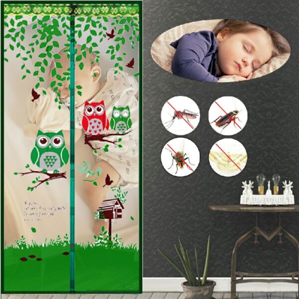 Magic Door Curtain Mesh Magnetic Fastening Hands Free Insect Fly Screen - Green Owl - Image 3