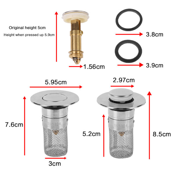2 Pack Bathroom Sink Stopper Stainless Steel Sink Filter Plugs Plugs Pop Up Drain Stoppers for Wash Basins Bathroom Kitchen Sink - Image 4