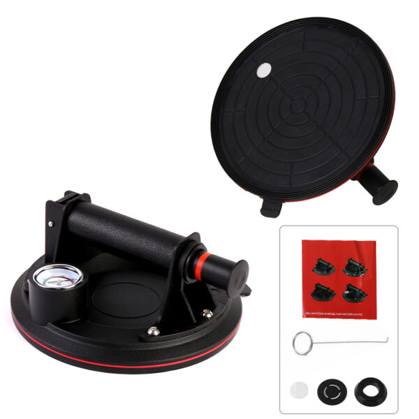 8 inch Glass Vacuum Suction Cup Pads Tile Stone Lifter Suckers with Pressure Gauge - Black - Image 3