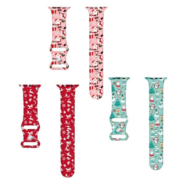 Christmas Silicone Sport Band Wrist Strap Pattern Pink Snow Man for iWatch 42/44/45mm - Image 2