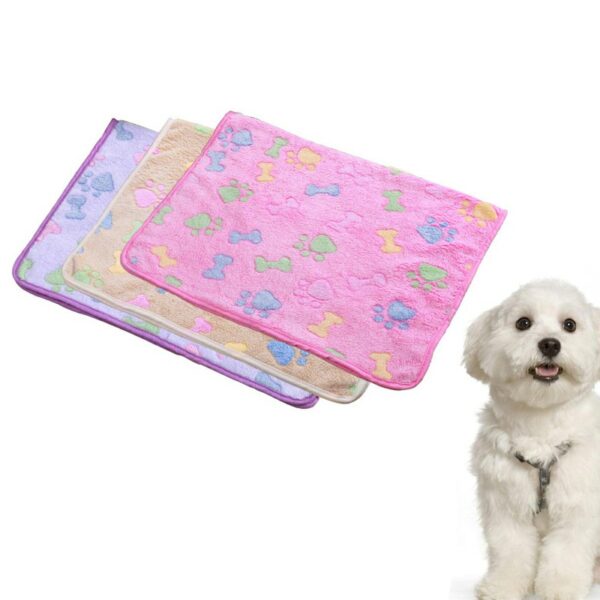 76x52cm Warm Pet Mat Bone Print Cat Dog Puppy Fleece Soft Blanket Bed Cushion Cover - Brown - Image 2