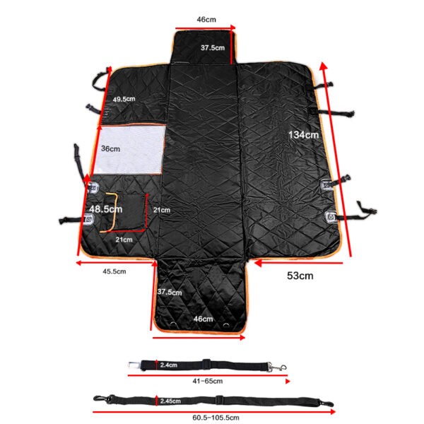 Dog Car Seat Cover Heavy Duty 600D Waterproof Pet Mat Rear Back Seat Hammock - Black + Orange - Image 3