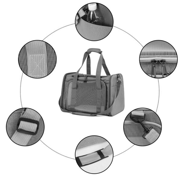 Large Pet Carrier Bag Soft Fabric Fold Portable Travel Puppy Cat Bag - Grey - Image 5