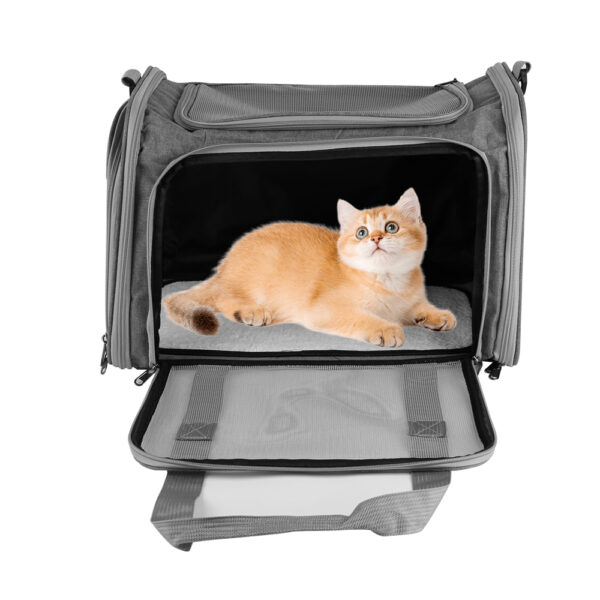 Large Pet Carrier Bag Soft Fabric Fold Portable Travel Puppy Cat Bag - Grey - Image 2