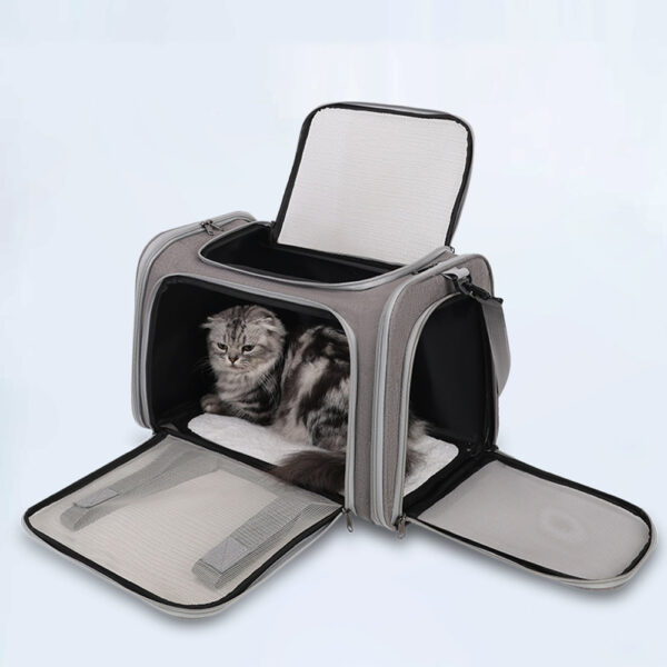 Large Pet Carrier Bag Soft Fabric Fold Portable Travel Puppy Cat Bag - Grey - Image 3